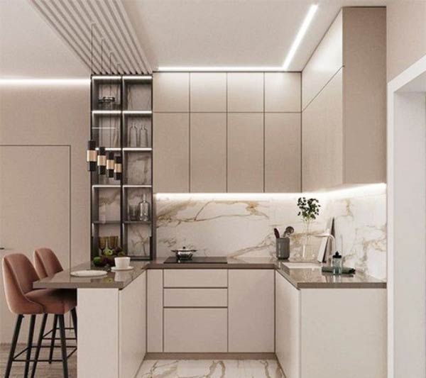 مدل آشپزخانه بدون اپن جدید با دکوراسیونی لاکچری و کابینت های شیک