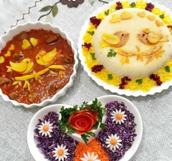 تزیین خورشت قیمه مجلسی با سیب زمینی و بادمجان