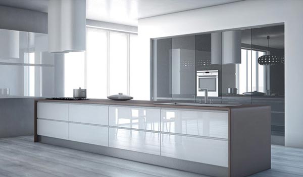 مدل کابینت های گلاس بسیار شیک با رنگ سفید و طوسی