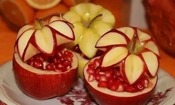 تزیین سیب برای شب یلدا بسیار زیبا به روزترین میوه آرایی یلدایی