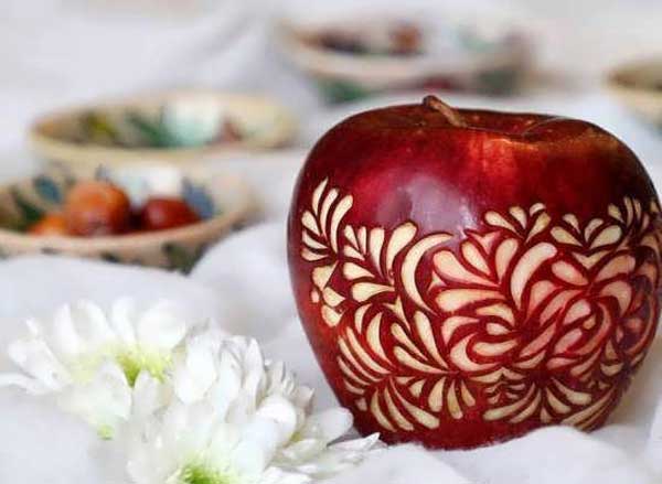 تزیین سیب برای شب یلدا بسیار زیبا به روزترین میوه آرایی یلدایی