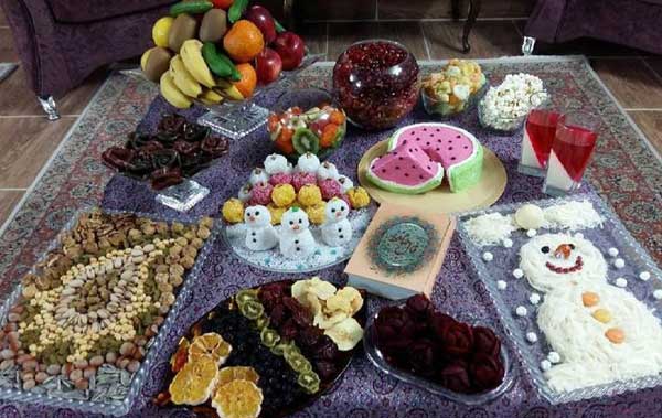 تزیین سفره شب یلدا لاکچری با هنر میوه آرایی بسیار زیبا و خاص