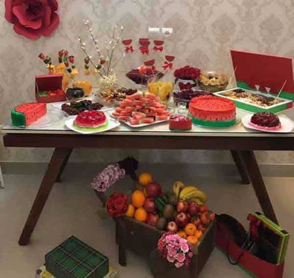 تزیین سفره شب یلدا لاکچری با هنر میوه آرایی بسیار زیبا و خاص